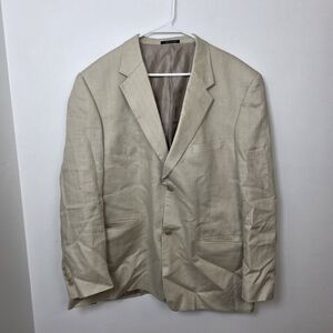 Alfani Cream Beige Khaki 100% Linen 2 Button Dressy Blazer Suit Jacket Size 46R